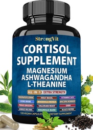 StrongVit Cortisol Supplements for Women and Men with Magnesium, Ashwagandha & L-Theanine. High Cortisol Reducer, Manager, Detox, Lower and Control. Sleep Support & Stress Relief, USA (120 Capsules)