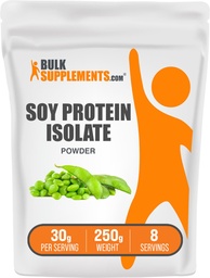 BulkSupplements.com Poudre isolate de protéines de soja - Poudre de protéines végétales, non aromatisée - Sans gluten et pur, 30g par portion, 250g (8,8 oz) (paquet de 1)