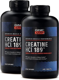 GNC AMP Creatine HCl 189, Constructeur musculaire ciblé et supplément de récupération, mélange de performance d'absorption rapide, 480 Compte
