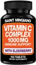 Vitamine C 1000mg avec supplément de sureau - Double dose standard avec 14 ingrédients spécifiquement formulés - 100 capsules / 3 mois