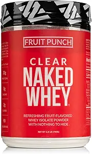Naked Clear Whey Protein Isolate, Fruit Punch, Iso Protein Powder, Pas de Gmos ou édulcorants artificiels, sans gluten, sans soja - 28 portions