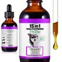 15 gouttes de multivitamines pour chiens en 1 - Vitamines et suppléments pour chiens Multivitamines et minéraux pour chiens naturels - Glucosamine, MSM pour peau et manteau, Santé du coeur, os, joint, système immunitaire