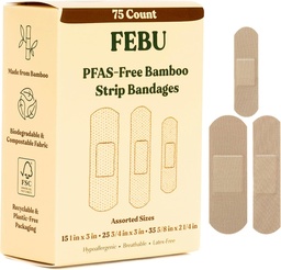 FEBU Eco-friendly Bamboo bandages de tissu souple libre PFAS bandages de tissu flexible libre bandage naturel hypoallergénique pour les scrapes, les coupes et les premiers soins , entièrement compostable, latex bandage libre , 75 bande de comptage