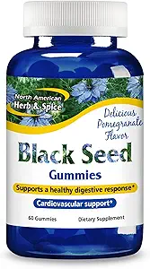 NORTH AMERICAN HERB & SPICE Gommies de graines noires, parfum de grenade - 60 Gommies - Support cardiovasculaire et digestif - Non-OGM - 30 portions
