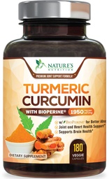 Supplément curcumin curcumin curcuma 1950mg - 95% Curcuminoïdes avec extrait de poivre noir curcuma biologique et biopérine pour la meilleure absorption, support de joint végétalien de la nature, non-OGM, mis en bouteille aux États-Unis - 180 Capsules