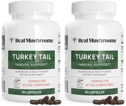 Real Mushrooms Turkey Tail Capsules – Organic Mushroom Extract for Wellness & Daily Rhythm – Vegan, Non-GMO, No Fillers Turkey Tail Extract – 90 Count Mushroom Supplement (Pack of 2)