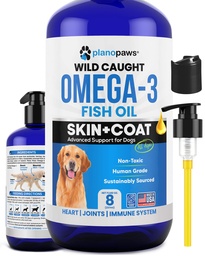 Omega 3 Huile de poisson pour chiens - Meilleur que l'huile de saumon - Supplément d'huile de poisson pour chiens pour réduire le défrichement et les démangeaisons - Soutient la santé des articulations, du cerveau et du coeur - Supplément de peau et de manteau - Huile de poisson liquide