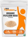 BulkSupplements.com Poudre de musc de Psyllium biologique - Poudre de musc de Psyllium pour cuisson, Supplément de fibre - Sans gluten, 1,4g par portion, 250g (8,8 oz) (paquet de 1)