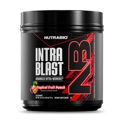 NutraBio intra blast Bcaa poudre amino supplément, électrolyte et mélange d'hydratation, intra, préentraînement et récupération musculaire, 20g Eaa Amino acides poudre, 5g Glutamine- punch de fruits tropicaux, 30 portions