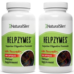 NaturalSlim Helpzymes, Complexe enzymatique pour adultes avec Bromelain, Bile d'Ox, Pancréatine & Betaine HCL,100 Capsules, 2 Pack