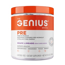 Genius Pre Caféine-Free pré entraînement énergie boosté, focus, performance formule nootrope AlphaSize, Citrulline Malate, CarnoSyn Beta Alanine Endurance, Stamina, récupération, 20 portions - Limeade de raisin