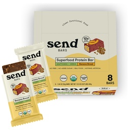 SEND Bars Organic Plant Based, Vegan, Healthy Protein Bars with Greens (Organic Banana Bread, 8 Bars) – Only Real Food Ingredients, No Added Sugar, Gluten Free, Dairy Free, Non-GMO, Healthy Snacks