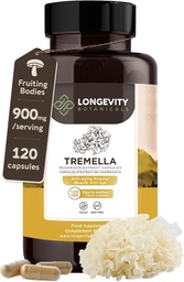 Organic Tremella Mushroom Capsules Supplément (120) (en anglais) Corps de fruits 10:1 Extrait de champignons de neige haute résistance (en anglais) 10% Beta-D Glucans (9 000mg) Équivalent brut par service