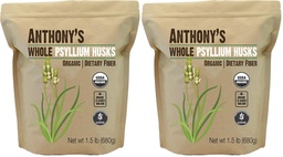 Anthony's Organic Whole Psyllium Husks, 1.5 lb, Dietary Fiber, Gluten Free, Non GMO, Keto Friendly (Pack of 2)