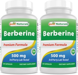 Best Naturals Berberine 500mg 120 Capsules - Supports Fonction immunitaire, Fonction cardiovasculaire et gastro-intestinale (120 Nombre (paquet de 2))
