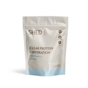 Clear Protein Powder with Electrolytes by Shed, 15g Whey Protein Isolate, Low Calorie and Lactose Free, Light and Clean Hydration Drink, Bloat-Free Post Workout Supplement, Blue Razz (15 Servings)