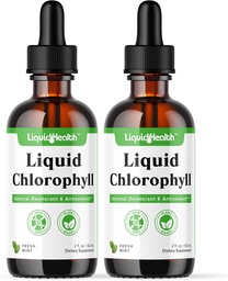 LIQUIDHEALTH gouttes de chlorophylle liquide - Désodorisant interne, antioxydants, détox hépatique, soutien immunitaire, soulager la mauvaise haleine, réduire l'appétit, collagène pour la santé des cheveux et de la peau - végétalien, non-OGM (2 pack)