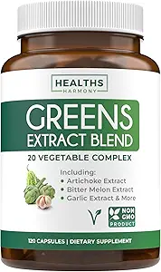 Super Greens Antioxydants Superfoods 2250mg Supplément - 20 ingrédients avec gerbes, champignons, racines, ail, mélône amère, artichaut, graines de céleri, poivre de Cayenne, Alfalfa NON OGM - 60 capsules