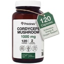 PRISTINE'S Cordyceps Capsules de champignons - Approvisionnement de 60 jours 1000 MG - Performance athlétique, Endurance et Immunity Supplément adaptogène - Anti-vieillissement Soutien Antioxydant
