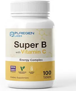 Puregen Labs Super B Energy Complex avec vitamine C - Immune Health, Energy & Nervous System Support - Non-OGM, sans gluten