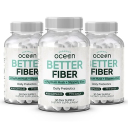 Bios Ocean Better Fibre - Supplément de fibre quotidienne - Tabouret doux pour les mouvements sans effort de Bowel - avec Psyllium Hulk et Slippery Elm - 3 bouteilles