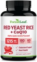 ForestLeaf Riz rouge de levure avec supplément CoQ10 - 1215mg Capsules de riz rouge de levure avec acide alpha lipoïque et lin organique, sans citrine - 180 Capsules