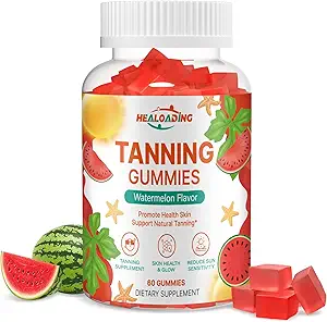 Supplément de gommies tannantes pour adultes : Gommies tannantes quotidiennes avec astaxanthine, Collegen, Lycopène, zinc (Citrate), vitamine pour supplément de bronzage Santé de la peau et Glow Réduire la sensibilité au soleil