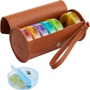 FGcase Weekly Pill Organizer 2 fois par jour Grand 7 jours Rainbow Pill Box avec brun PU Cas en cuir Portable Conteneur de médicaments AM PM Pill Box pour les vitamines, huiles de poisson, médecine, suppléments