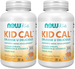 MAINTENANT Suppléments, Kid Cal avec Citrate de calcium, Magnésium et Vitamine D, Tart Orange, 100 Chewables, Emballage May Vary (Pack de 2)