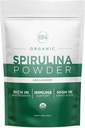 Poudre de spiruline biologique 225g - 64 portions 3,5g Taille de la portion - USDA Certifié - Sens nutritif RAW Plus de 70% Protéines par portion - Protéines végétales pures - Superfood