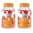 Complexe B Lifeable Enfants + Biotine Enfants, Bundle Gommies - Grande dégustation, supplément de vitamine, sans gluten, sans OGM, gommy à croquer