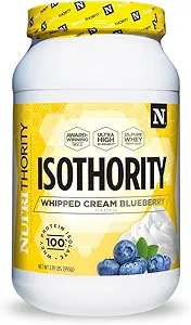Isothority Isolate de protéines de lactosérum, crème fouettée Blueberry, 2 lb - Acides aminés à chaîne ramifiée ultra absorbants (BCAA) en poudre avec 25 g par portion, faible teneur en glucides - construire des muscles et accélérer la récupération