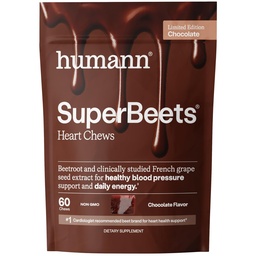 HumanN SuperBeets Heart Chews, Nitric Oxide and Blood Pressure Support, Grape Seed Extract & Non-GMO Beet Root Powder Energy Supplement, Chocolate Flavor, 60 Count