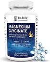 Dr Berg Glycinate de magnésium avec vitamine D et B6 pour soulagement du stress, calme, relaxation et bonne sommeil* - 120 mg Capsules de bisglycinate de magnésium - haute absorption Glycinate chélatée - 90 Cap