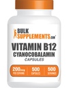 BulkSupplements.com Capsules de vitamine B12 - comme cyanocobalamine, supplément de vitamine B, vitamine B12 200 mcg - Vitamines énergétiques, sans gluten, 1 Capsule par portion, 500 Capsules (paquet de 1)