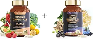 Complexe de vitamine B 13-en-1 et capsules de mousse de mer 25-en-1