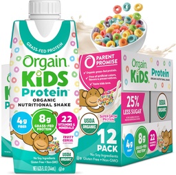 Mélange de protéines nutritives, céréales fruitées - Snacks pour enfants avec 8g de protéines laitières, 22 vitamines et minéraux, fruits et légumes, sans gluten, sans soja, sans OGM, 8,25 Fl Oz (paquet de 12)