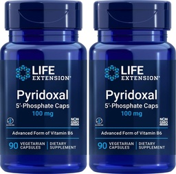 Prolongation de la durée de vie Pyridoxal-5'-Phosphate Caps P5P 100 mg, 90 gélules (paquet de 2) - Supplément avancé de vitamine B6
