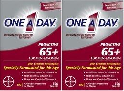 Un jour Proactive 65+, Multivitamine masculine et féminine, supplément à la vitamine A, vitamine C, vitamine D et zinc pour le soutien de la santé immunitaire*, calcium, acide folique et plus, Comprimé 150 Compte (paquet de 2)