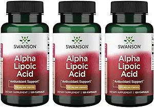 Swanson Alpha acide lipoïque - supplément naturel soutenant des niveaux de pression artérielle sains déjà à l'intérieur d'une gamme normale - favorise le métabolisme des hydrates de carbone - (120 capsules, 100 mg chacune) (3 pack)