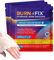 BurnFix® - Dégustation en Gel 4 x 4" Crème de soins de brûlure Traitement de premiers soins. Soulagement immédiat de la douleur Hydrogel Burn Habillage pour les brûlures au 1er, 2e degré, Razor et Sunburns pour la maison, le travail, le feu, EMS