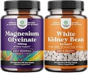 Lot de Glycinate de magnésium 400mg Capsules et haricot blanc Booster d'énergie - Pilule d'extrait de haricot blanc et suppléments végétariens naturels