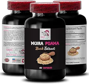 Lift naturel d'endurance - Muira PUAMA BARK Extract - Support actif Mindset, Routine énergétique, Mélange de boost équilibré, Énergie synergique végétale, Optimisateur d'énergie, Source d'énergie botanique 1 bouteille 60 capsules