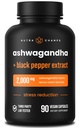 NutraChamps Organic Ashwagandha Capsules, 2000mg Fatigue adrénale, Thyroïde & Mood Support Suppléments Ashwagandha, Poudre de racine Ashwagandha & Baume de citron, Absorption supérieure avec poivre noir