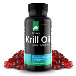 Daiwa Krill Oil 1000mg Softgels - EPA DHA Omega 3 supplément d'huile de krill antarctique avec Astaxanthin - Solution naturelle pour les articulations, le soutien du cerveau et la santé cardiaque - 60/ct