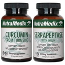 Ensemble de soutien mixte NutraMedix - Comprend Curcumine de Turmeric et Serrapeptase Capsules de soutien enzymatique pour le soutien interarmées et le soutien à la réponse inflammatoire saine - Ensemble de supplément 2 pièces