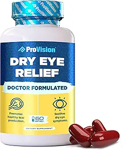Suppléments oculaires secs Omega 3 par ProVision - Vitamines oculaires pour les yeux secs avec supplément Omega 3 - Vitamines oculaires sèches faites avec l'huile de poisson Omega 3 pour le soutien des yeux - ProVision Sec Eye Relief - 60 Softgels