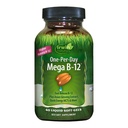 Irwin Naturals 1 par jour Mega B-12 1 500 mcg Vitamine de méthylcobalamine de haute puissance - Absorption rapide améliorée avec MCT + Ginseng asiatique - Boost énergétique naturel - 60 softgels liquides