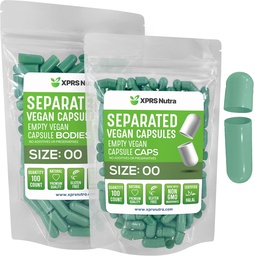 XPRS Nutra Vegan Taille 00 Capsules séparées - 100 Compte Capsules vides Premium Séparées dans des sacs - 00 Pills vides pour le remplissage de supplément de bricolage (vert-sage)