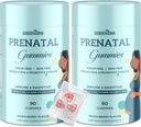 Gummies prénatales sans sucre 180 Compte - Produits biologiques Vitamines prénatales pour les femmes avec folate, DHA et probiotiques - Gummies prénatales sans fer pour immune et digestive - 2 bouteilles